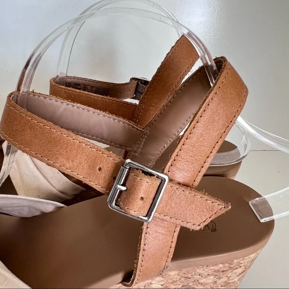 UGG Women's Tan Cork Wedge Sandals with Cream Knot Front